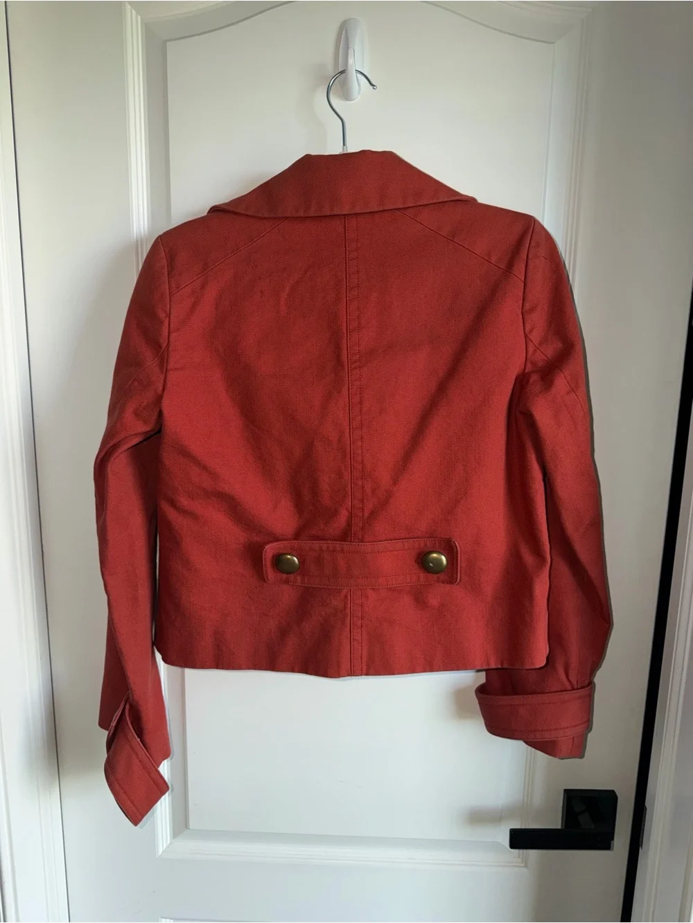 J.Crew Cropped Peacoat Jacket Size 6 Red Orange Cotton Double Breasted Preppy - Picture 5 of 6